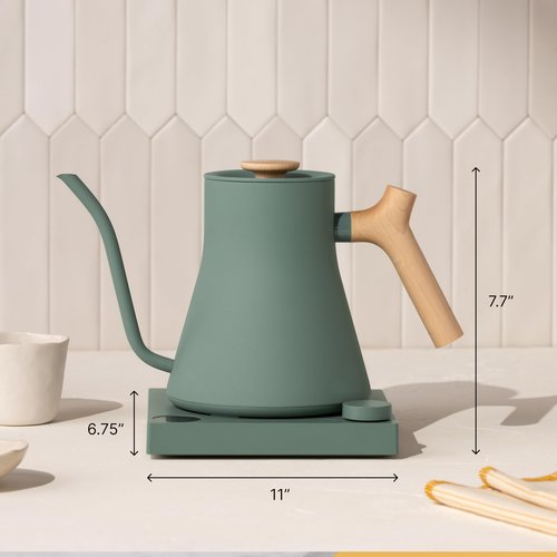 Fellow Stagg EKG Pro Electric Gooseneck Kettle - Pour-Over Coffee and Tea, Quick Heating, Precise Temperature Control, Scheduling, Built-in Brew Timer, Stone Blue with Walnut Wood Handle, 0.9 Liter