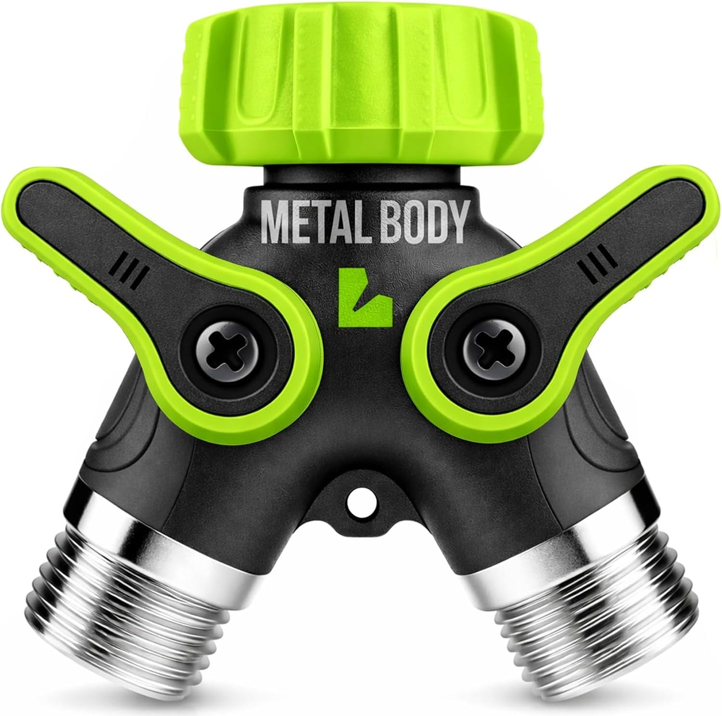 LIME Heavy Duty 2-Way Hose Splitter - Metal Y Connector with Shutoff Valves | 3/4 Inch GHT Adapter