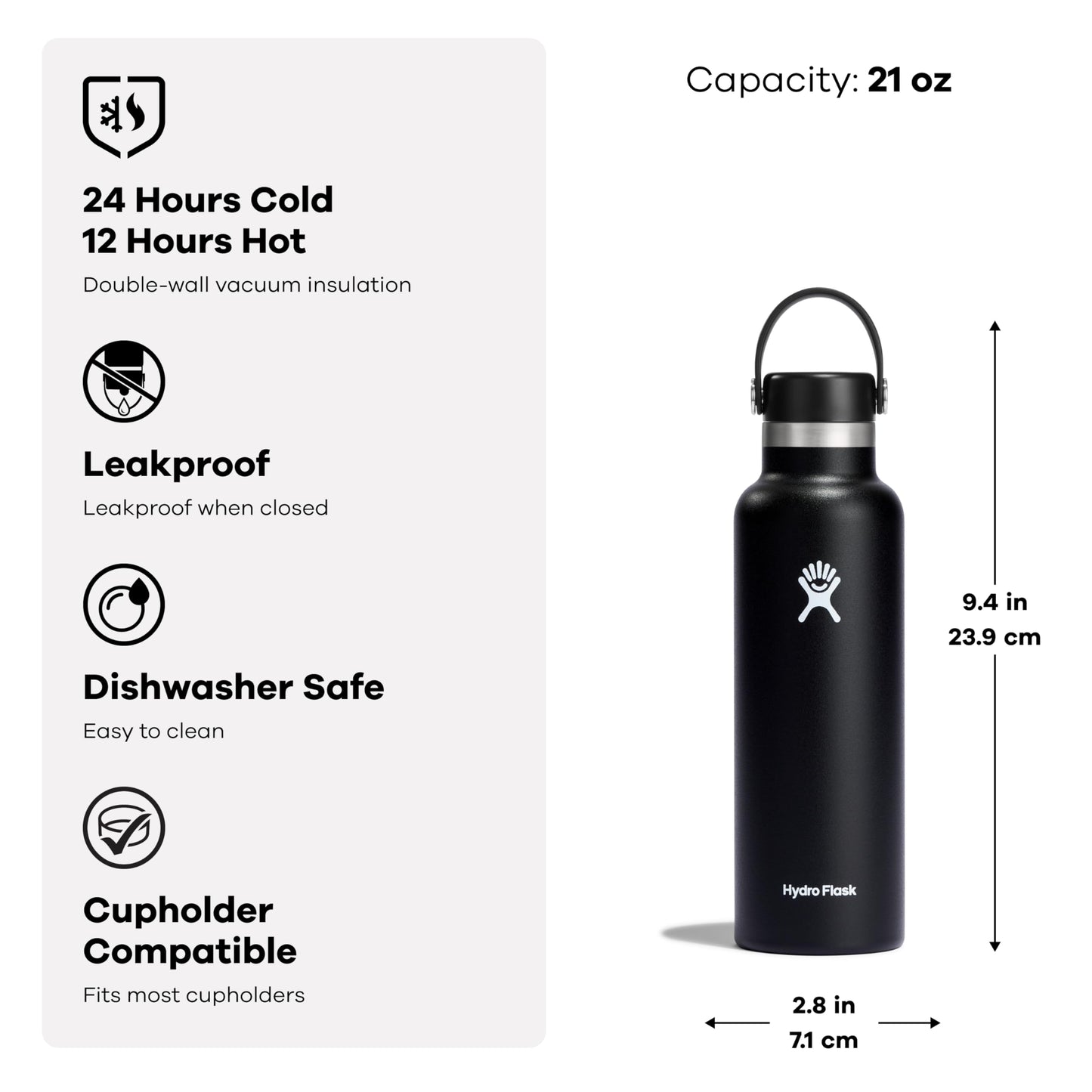 Hydro Flask Water Bottle - Insulated Stainless Steel - Non Spill, Leakproof in 21 Oz Fir Green