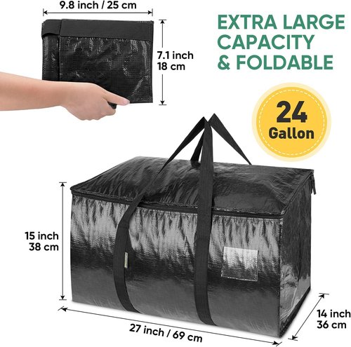 BALEINE Oversized Moving Bags - Heavy-Duty Storage Totes with Reinforced Handles | Black, 2-Pack