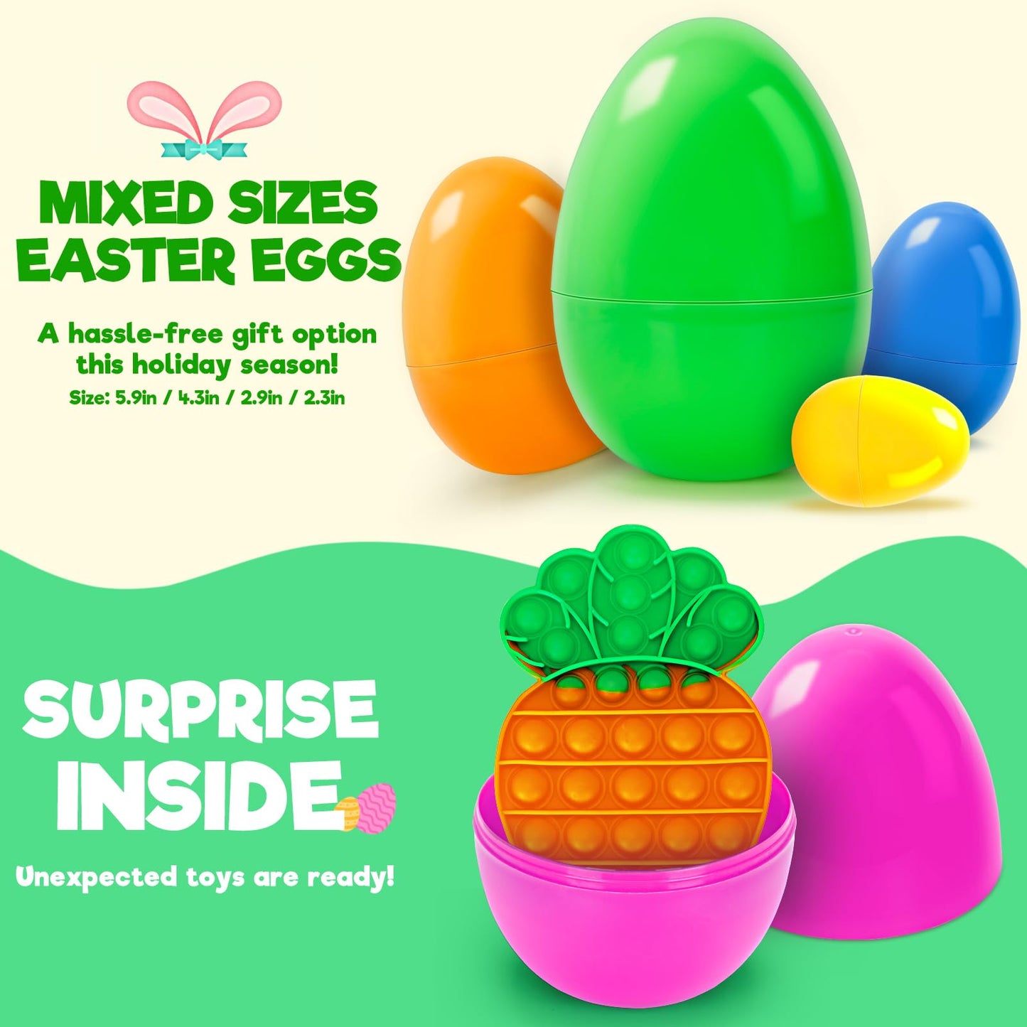 Jumlys 30 Pack Prefilled Easter Eggs with Toys, Mix 4 Sizes Surprise Plastic Easter Eggs with Toys Inside, Perfect for Easter Egg Hunt , Basket Stuffers and Party Favors