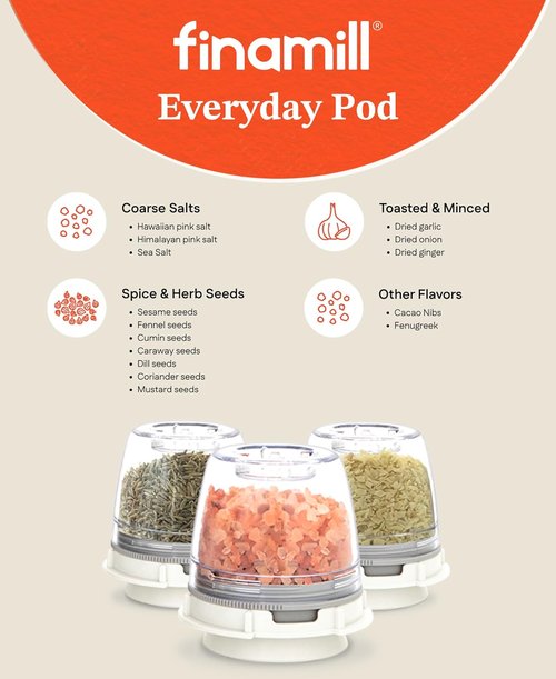 FinaMill Classic Battery Spice Mill - Battery Operated Salt & Pepper Grinder Set with LED Light & Adjustable Coarseness