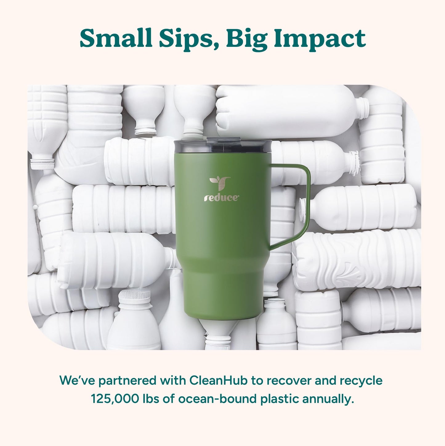REDUCE 18 oz Hot1 Stainless Steel Insulated Mug with Temperature Adjusting Lid - Dual-Wall Vacuum, Cupholder Friendly - Keeps Drinks Hot for 6 Hours - Ideal for Coffee, Tea & Other - Sage