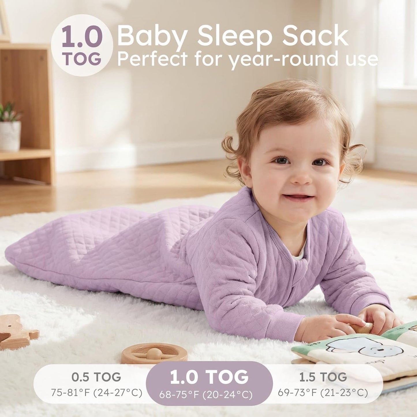 Yoofoss Baby Sleep Sack - Organic Cotton Wearable Blanket for Infants | 1.0 Tog, Long Sleeve, 6-12 Months