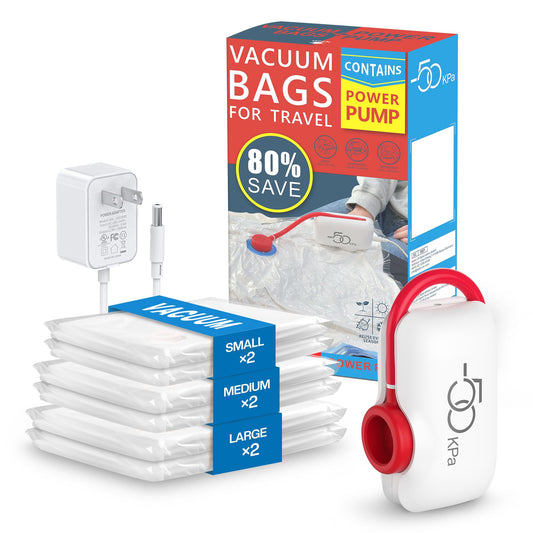 Vacbird Vacuum Bags for Travel, 6 Pack Vacuum Seal Bags for Clothing Travel, Vacuum Storage Bags with High Pressure Electric Pump, Travel Space Saver Bags for Luggage