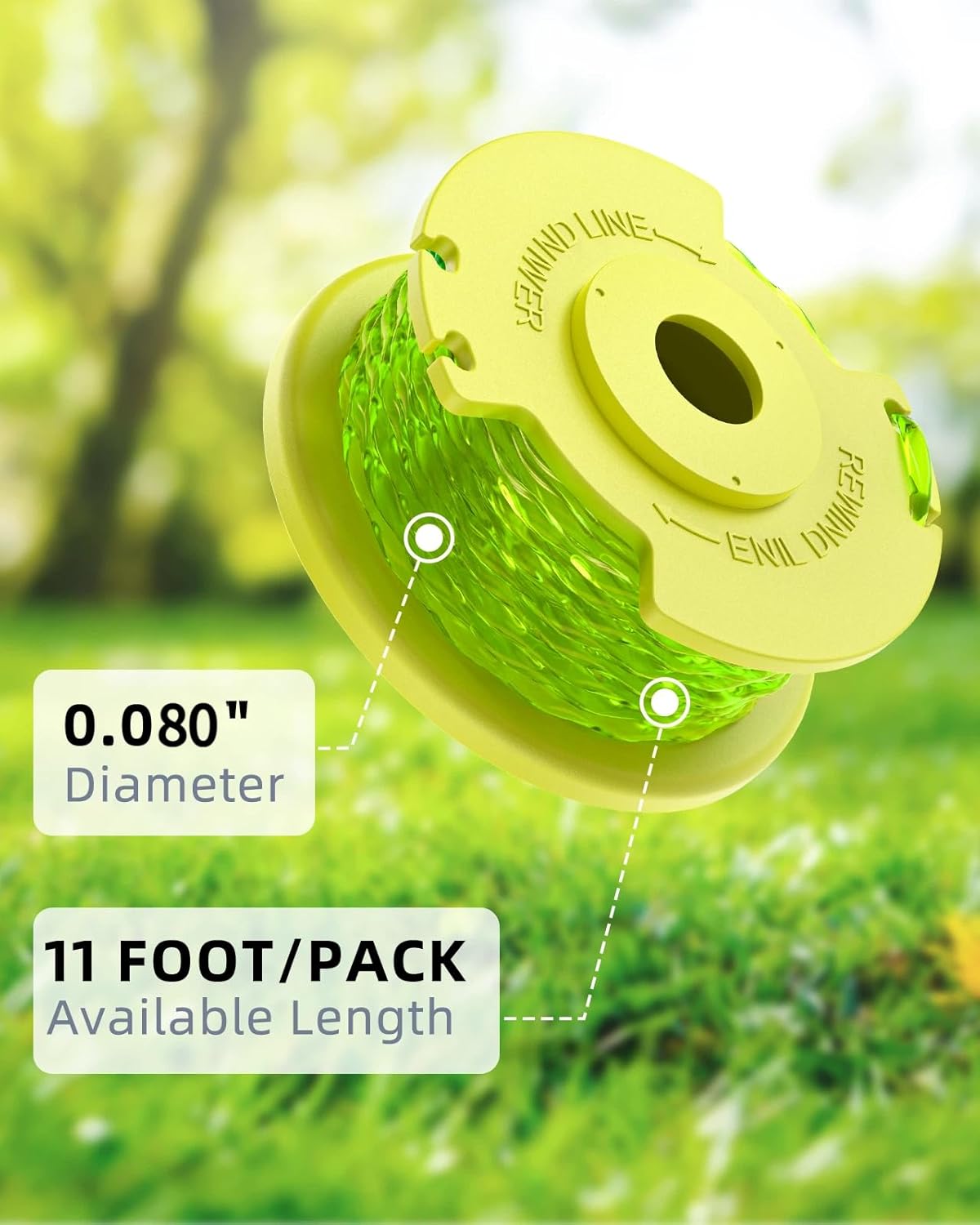 Ryobi String Trimmer Refill Line - 0.08'' Weed Wacker String (10 Replacement Spools & 2 Caps)
