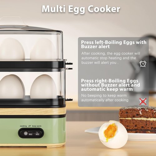 Evoloop Electric Egg Cooker - Rapid 12 Egg Capacity for Soft, Medium, Hard Boiled & Poached Eggs | BPA-Free Green Tray