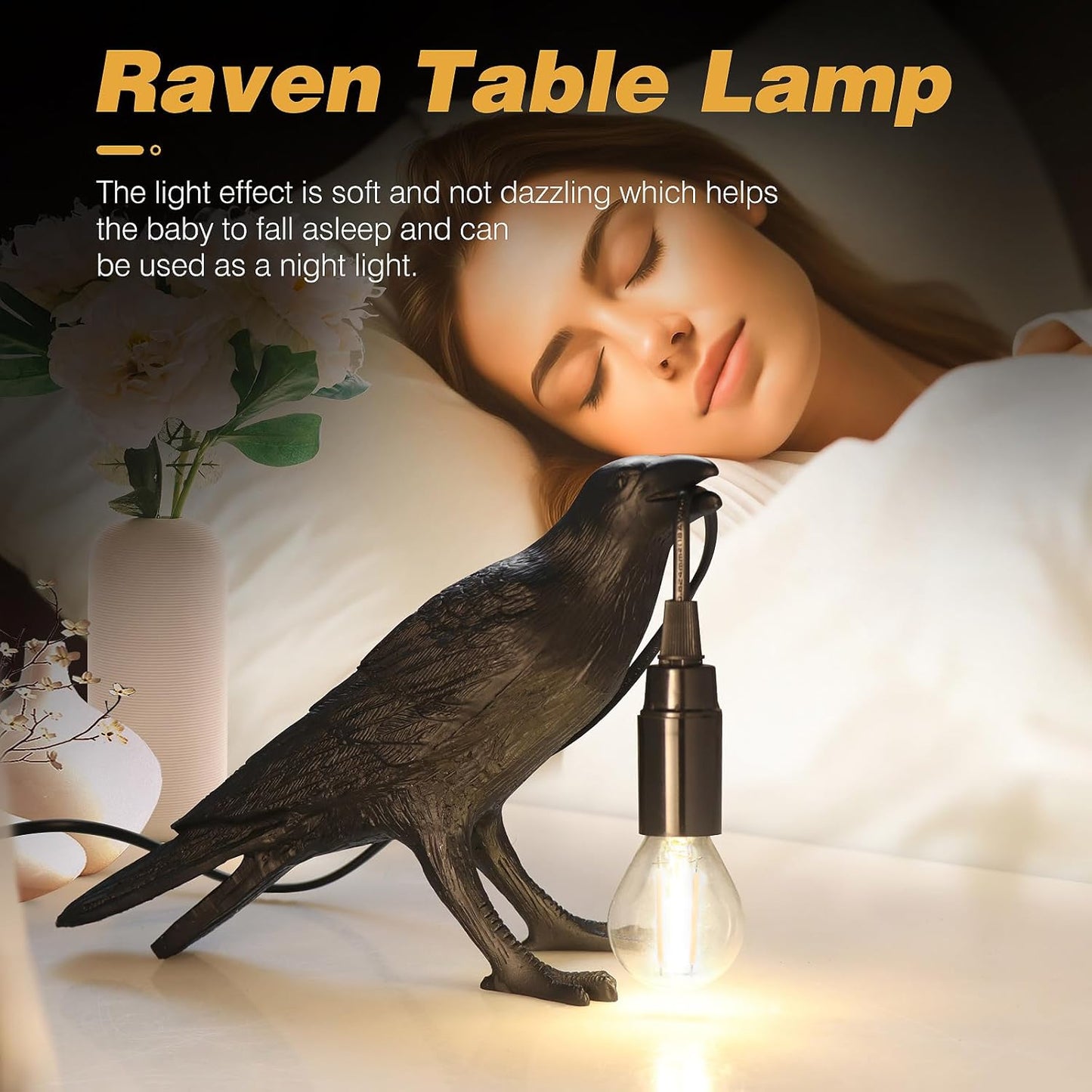 Regine Switzerland Halloween Crow Lamp - Gothic Raven Table Light for Home Decor | Perfect for Bedroom & Living Room