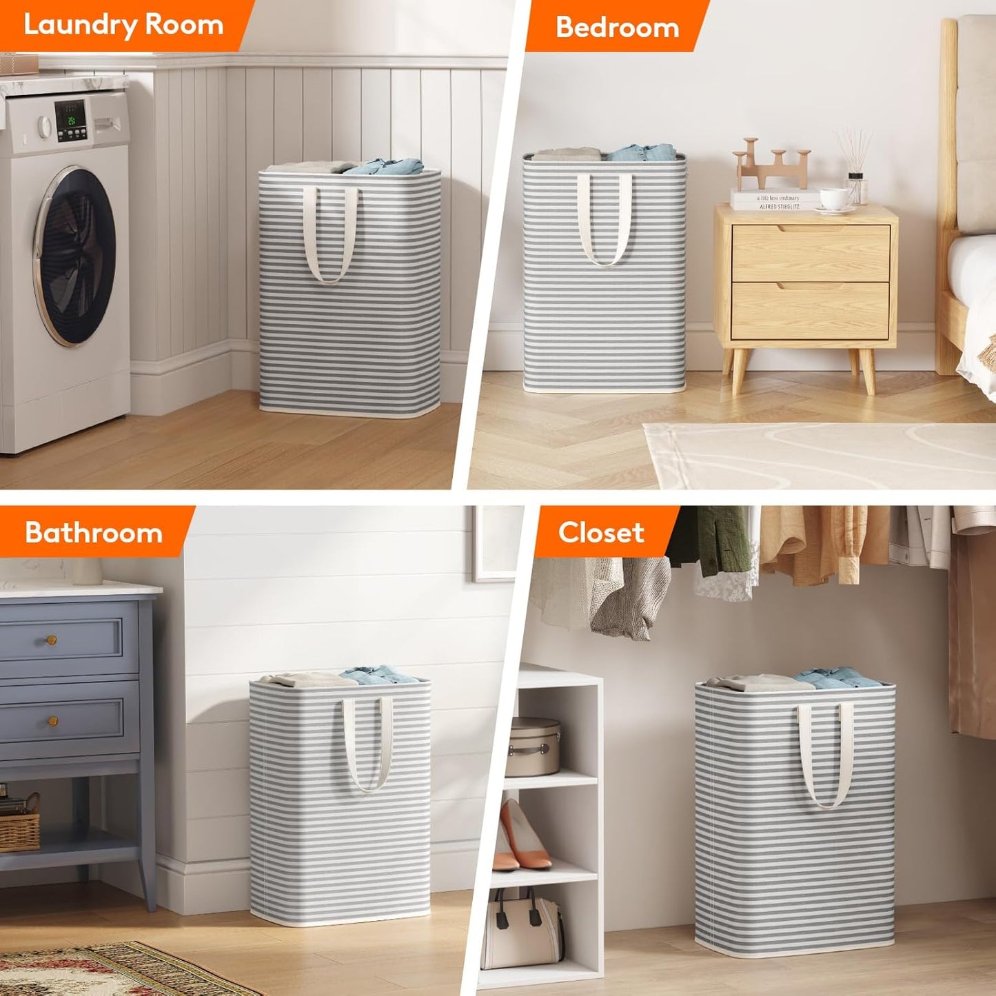 Lifewit Laundry Basket - 65L Collapsible Hamper with Reinforced Handles | Waterproof Design - Grey (2 Pack)