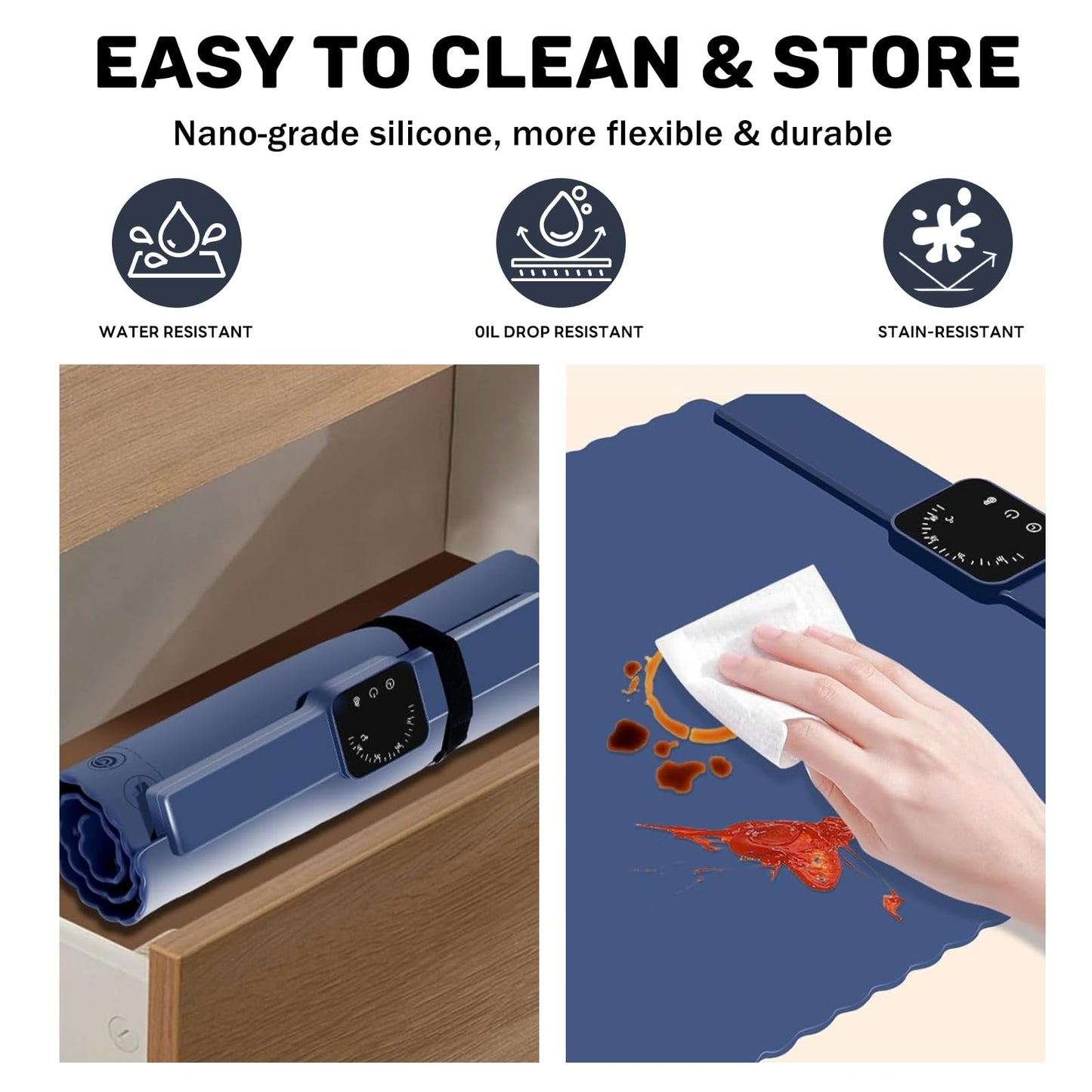 Warming Mat for Food, Electric Warming Tray with 5 Temp-Settings & 2 Hours Timer, Foldable Electric Warming Tray–Roll Up Food Warmers or Thawing