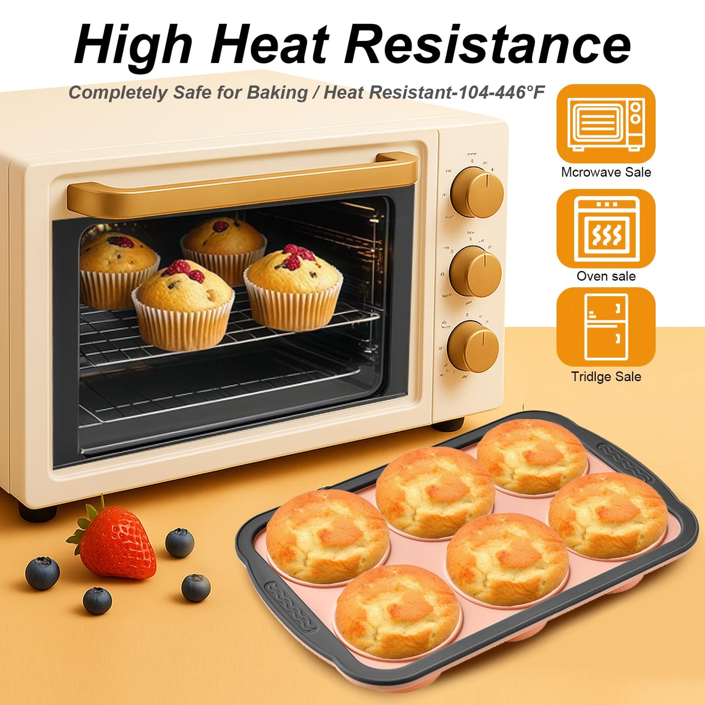 YiYeraio Silicone Muffin Pans for Baking with Metal Frame, 6 Cup Silicone Muffin Pan, Nonstick Cupcake Pan, BPA Free Muffin Tins Easy to Pop Cupcake Baking Pan Molds for Oven Dishwasher Safe