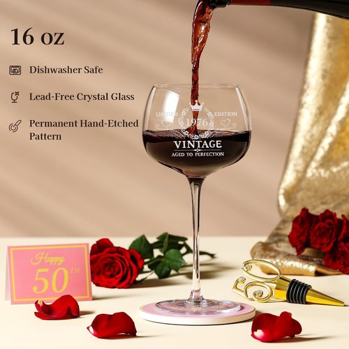 50th Birthday Gifts for Her - Limited Edition Wine Glass Gift Box Set - Unique 50th Bday Gift Ideas for Women, Friends, Sister, Mom, Wife, Daughter - 50 Years Old Gifts, Party Decorations Supplies