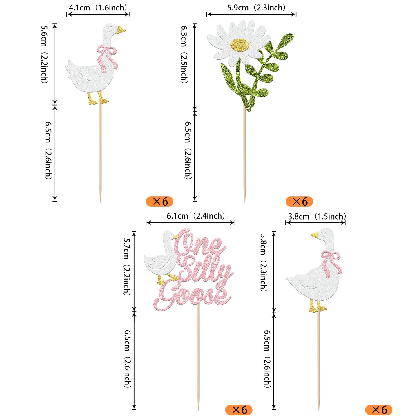 Rsstarxi 24 Pack One Silly Goose Cupcake Toppers One Silly Goose Birthday Decorations Pink Silly Goose 1st Birthday Cupcake Pick for Baby Shower Boys Girls First Birthday Party Cake Decorations