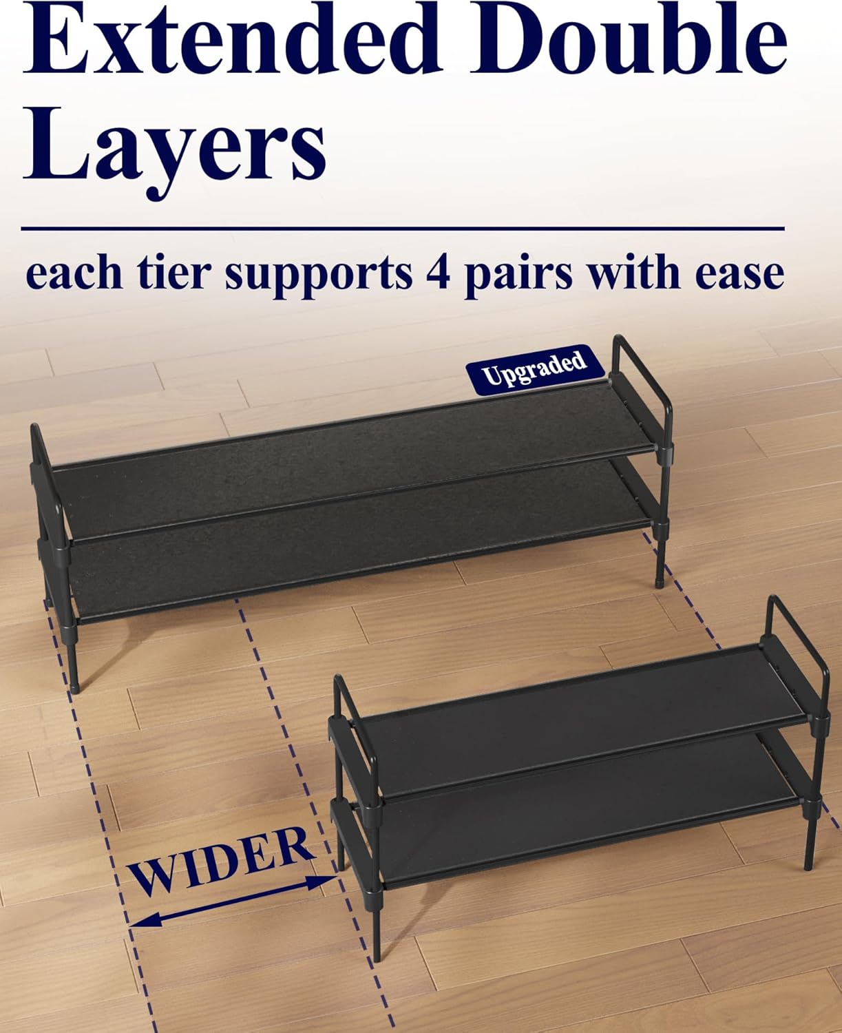 Kitsure Shoe Rack - 2-Tier Long Organizer with Handles & Non-Slip Feet | Rust-Resistant Metal, 36.1" Wide, Black