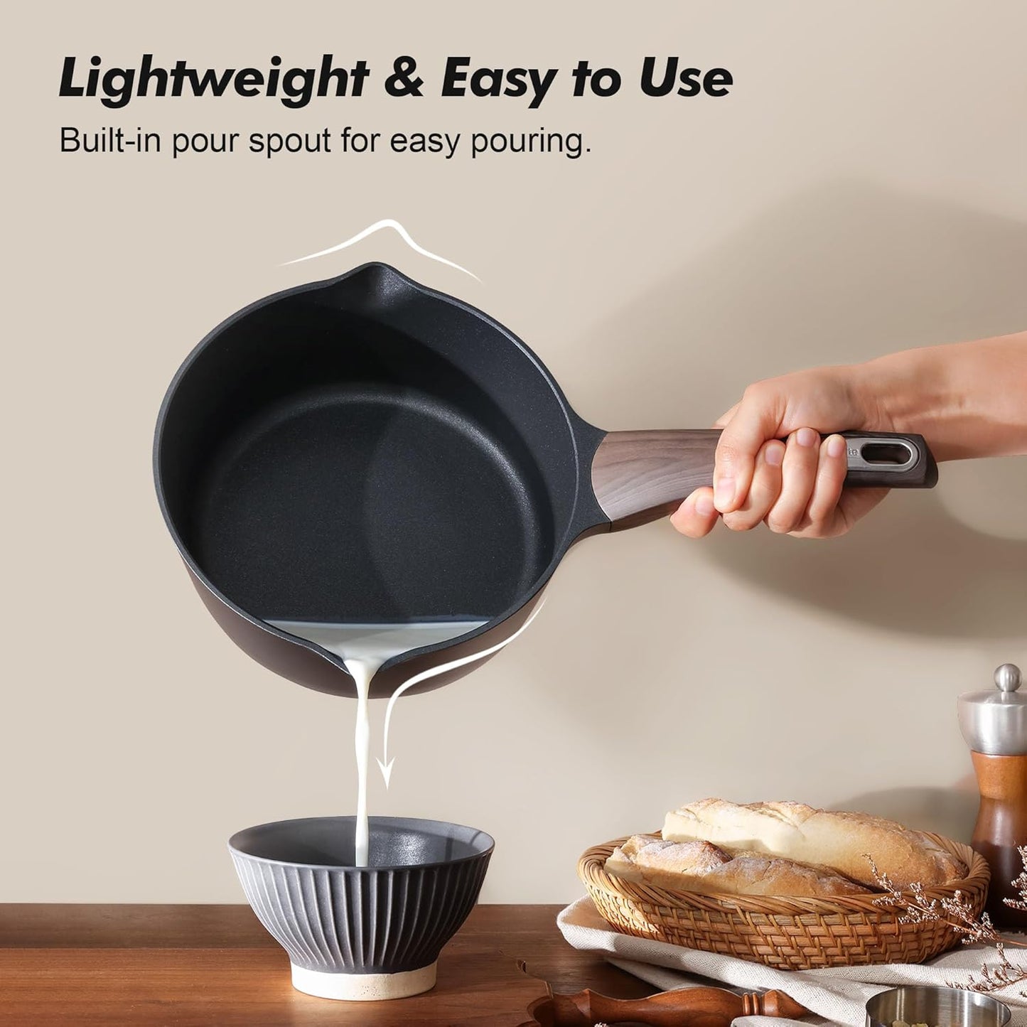 SENSARTE Nonstick Sauce Pan - 2.5 Quart Multipurpose Cooking Pot with Lid & Double Spout | PFOA Free