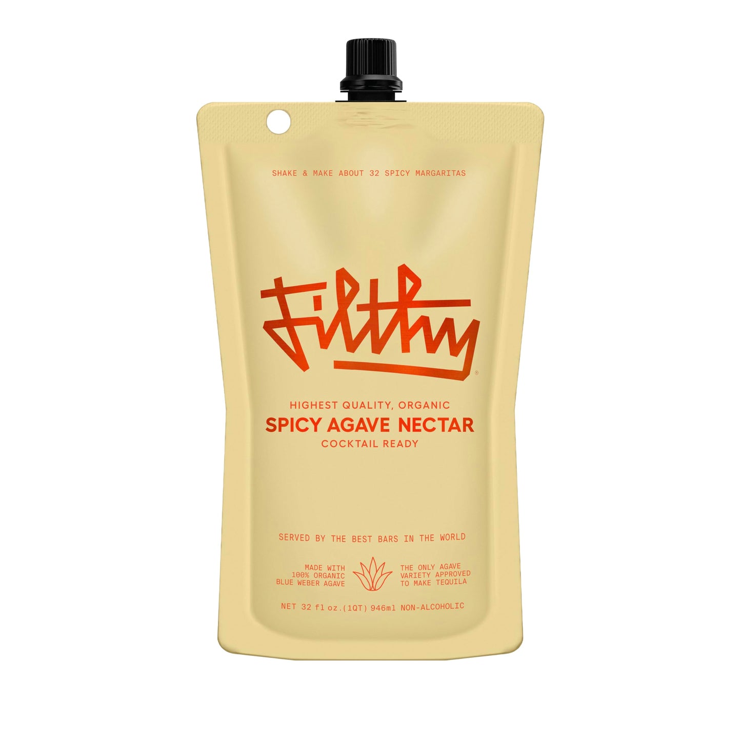 Filthy Spicy Agave Nectar All Natural Cocktail Mixer - Organic, Cocktail-Ready Agave Made With 100% Organic Blue Weber Agave - For Use in Margaritas and Your Favorite Cocktails, 32 oz Pouch, 1 Pack