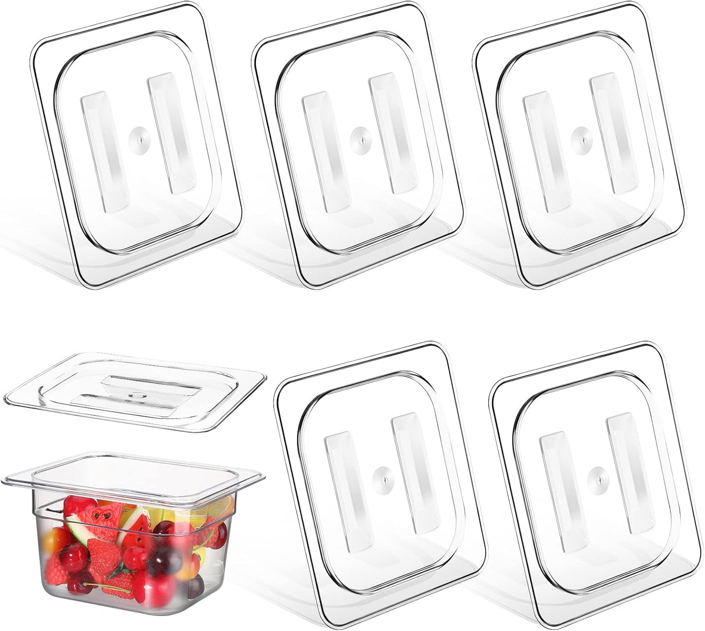 Skiennix Polycarbonate Food Pan Lids - Durable Clear Covers with Handle | 1/6 Size 6.9 x 6.3 Inch