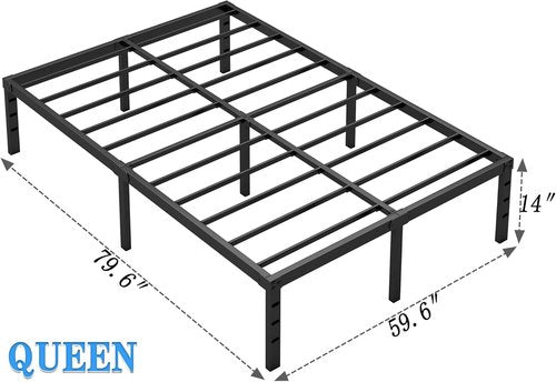 Jetonix Metal Bed Frame - Queen Size with Storage Space | Heavy-Duty, Easy Assembly, No Box Spring Needed, Black, 14 Inch