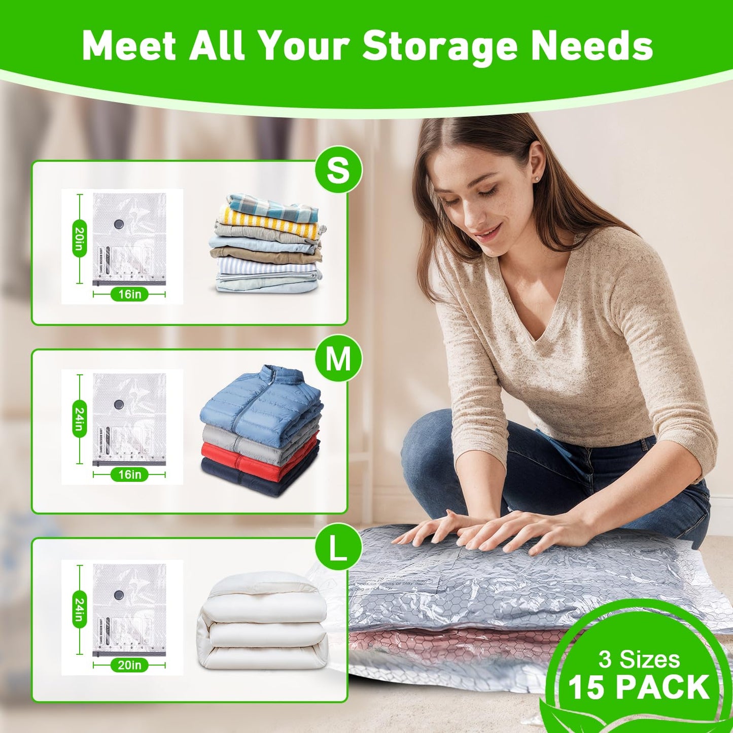 Aaronbird Vacuum Seal Bags for Clothing with Wireless Electric Pump - Travel & Home Use, 15 Pack Ideal Space Saver Vacuum Storage Bags, Ultimate Travel Vacuum Bags for Luggage