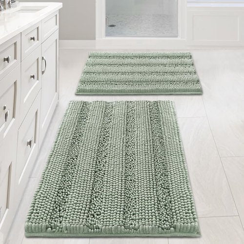 H.VERSAILTEX Bathroom Rugs Set - Extra Thick Chenille Shaggy Mats with Non-Skid Backing | Sage Color (32"x20" & 24"x17")