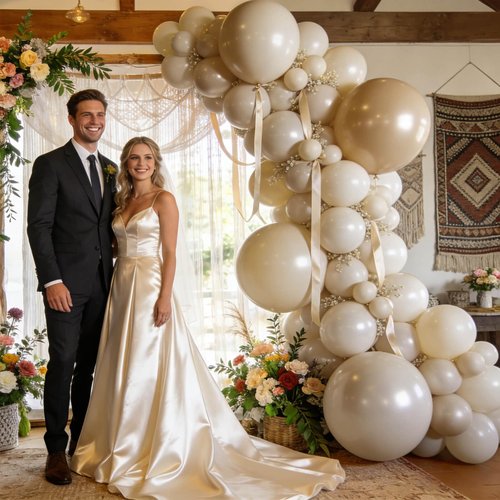 110pcs Sand White Balloon 12 inch, Sand white Latex Balloons for Birthday Party Baby Shower Wedding(with 2 Ribbons).