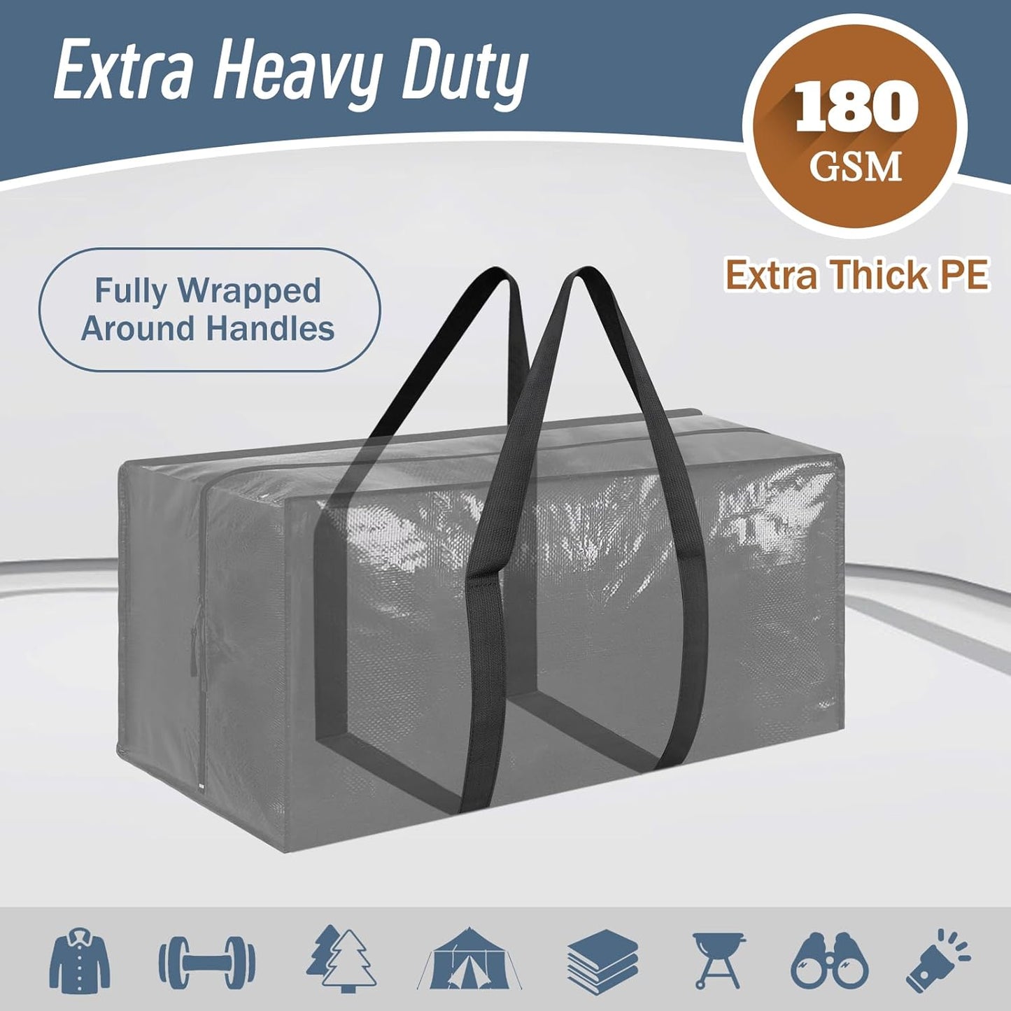 Skiennix Extra Heavy Duty Moving Bags - 6 Pack with Strong Zipper & Comfortable Handles | Durable Black Storage Totes