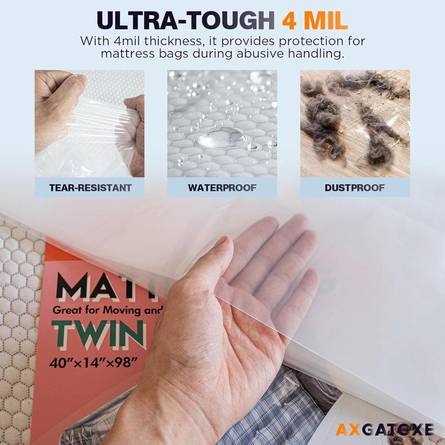 Skiennix Plastic Mattress Bag - Waterproof Protector for Moving Supplies | Twin Size (4MIL)