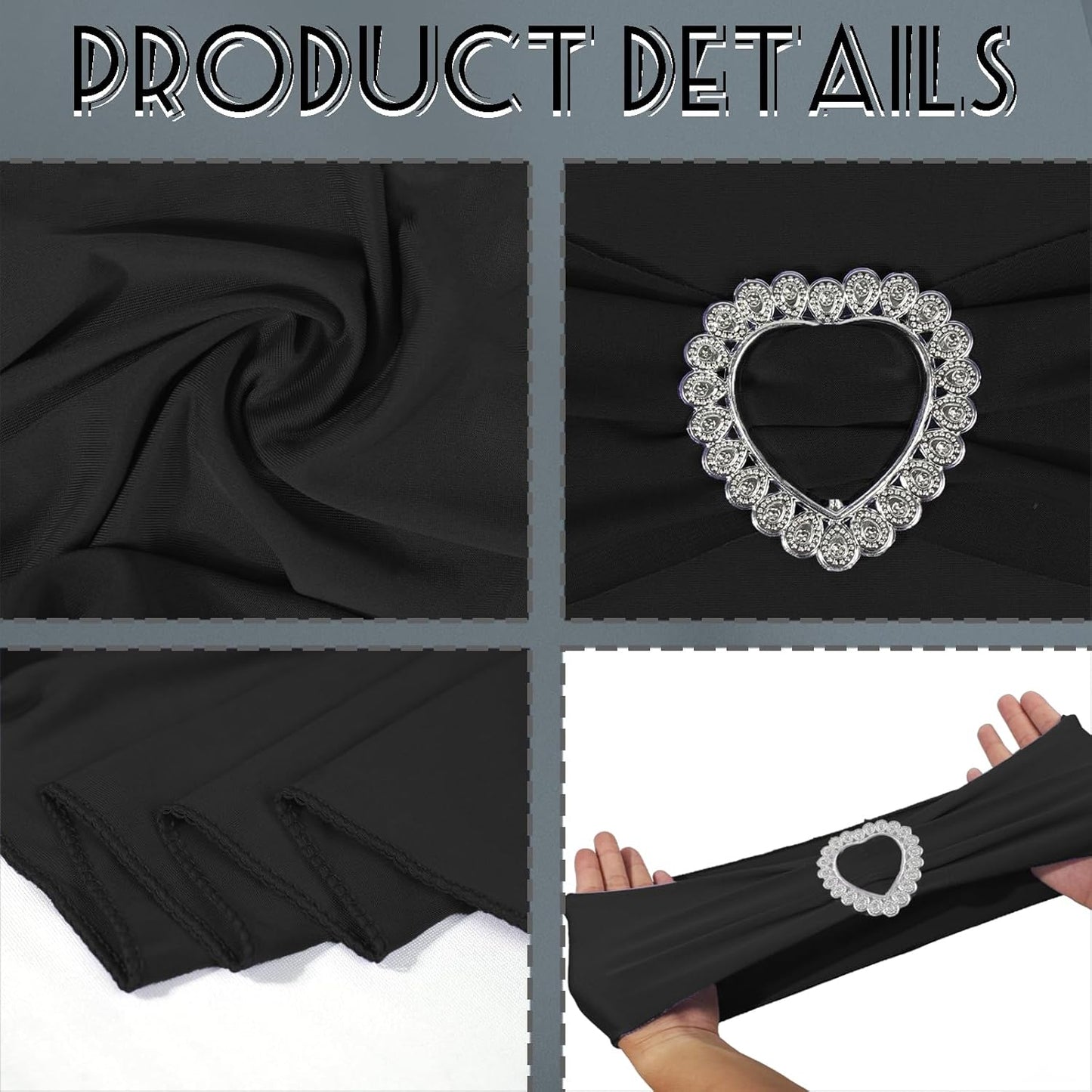 Skiennix 100PCS Black Spandex Chair Sashes - Universal Elastic Covers with Buckle Slider for Events