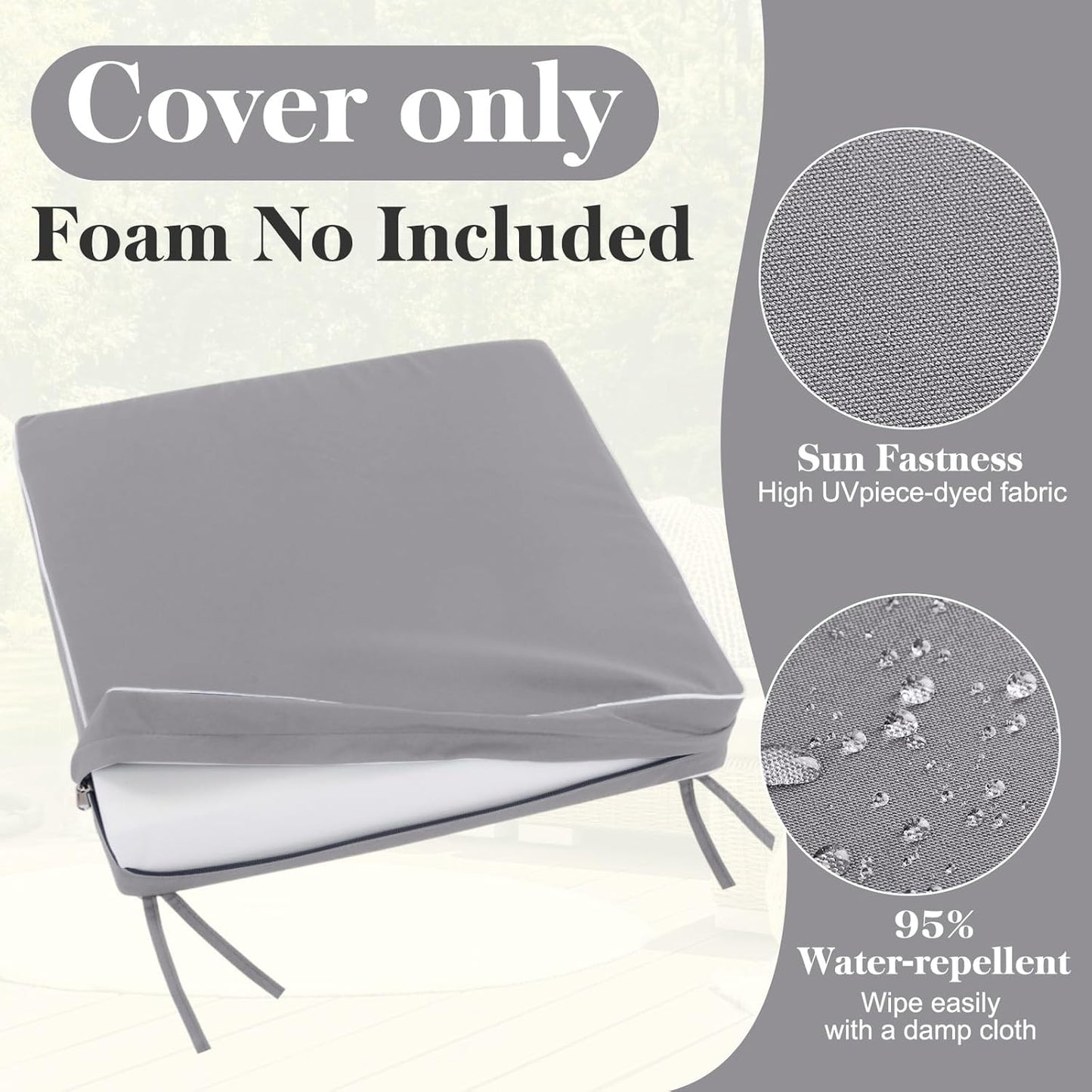 Leinuosen Outdoor Cushion Covers - Waterproof 19'' x 19'' x 3'' Replacement Slipcovers | Light Gray