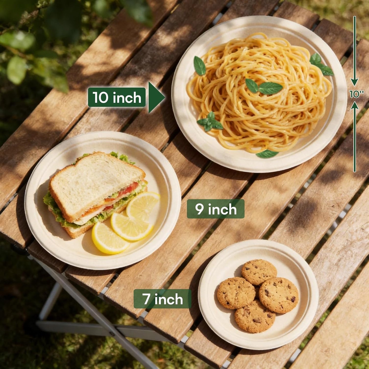 Skiennix 10-Inch Disposable Paper Plates - 100% Compostable & Eco-Friendly | Biodegradable Sugarcane Bagasse, 100 Pack