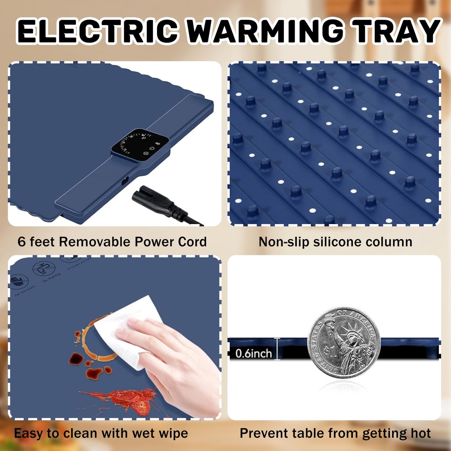 Warming Mat for Food, Electric Warming Tray with 5 Temp-Settings & 2 Hours Timer, Foldable Electric Warming Tray–Roll Up Food Warmers or Thawing