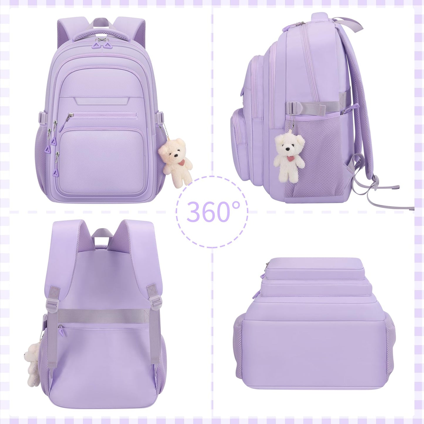 KBTYE Cute Girls Backpack for School Kids Travel College backpack for Women Teen Purple Bookbags Aesthetic Laptop Bagpack