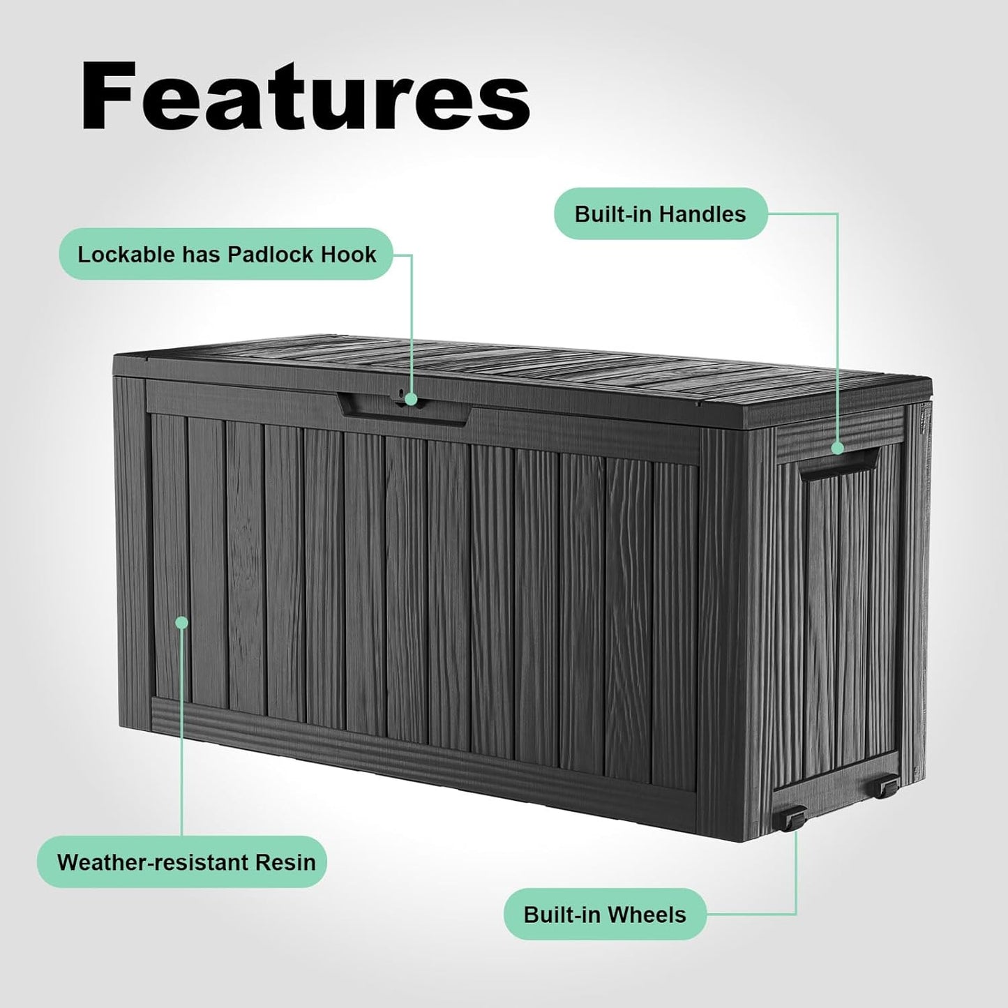 Skiennix 85 Gallon Outdoor Deck Box - Lockable Waterproof Storage for Garden Tools & Cushions | Black