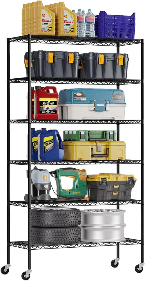 FDW 6-Tier Wire Storage Shelves - Adjustable Heavy-Duty Metal Racks | 45"x18"x82" | Black | Tool-Free Assembly, Rust-Resistant, Holds Up to 2100 lbs | Ideal for Home & Garage