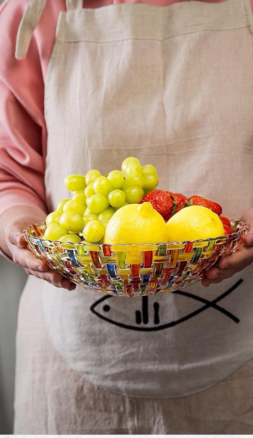 MAGCOLOR Hand-Painted Colorful Woven Glass Crystal Salad & Fruit Bowl - Elegant Centerpiece for Home & Events