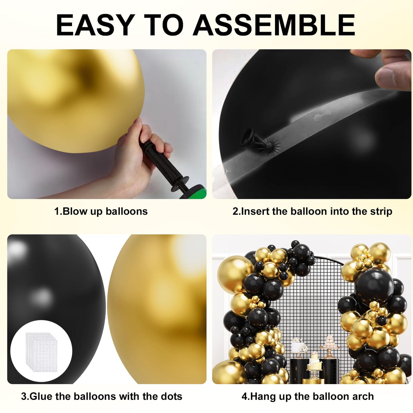 YMSZ Black and Gold Balloons, Black and Metallic Gold Balloons Garland Arch Kit for Birthday, 2026 New Years, Graduation Anniversary Decorations Supplies