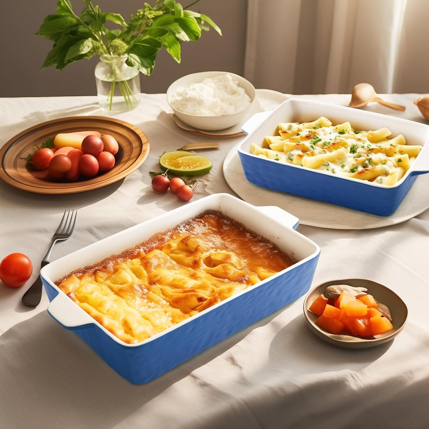 Regine Switzerland Casserole Dishes - Ceramic Baking Pan Set of 3 | Deep Porcelain Lasagna Dish (11.6" x 7.8", Dark Blue)
