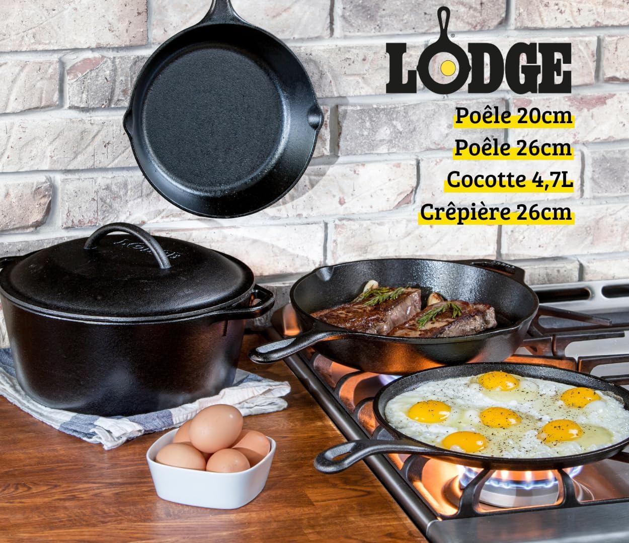 Lodge Cast Iron Set - Pre-Seasoned Cookware with Skillets, Griddle & Dutch Oven - 5-Piece PFAS-Free Set