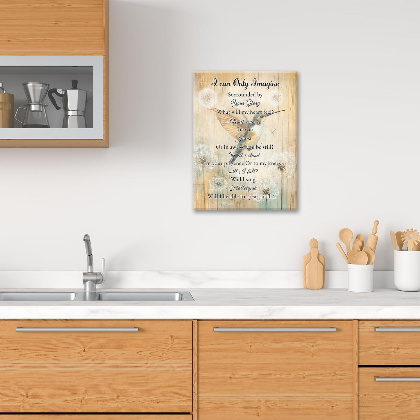 Hummingbird Wall Art, Farmhouse Christian Pictures Wall Decor, Bird Dandelion Canvas Prints, I Can Only Imagine Painting, Framed Artwork for Bedroom Living Room Kitchen Bathroom Dining Room Office 24"x 20"