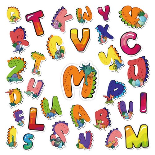 Dinosaur Stickers, 52Pcs Dinosaur Alphabet Stickers for Water Bottle, Laptop, Skateboard, Guitar, Cute Dinosaur Scrapbook Journalin Stickers for Boys and Girls
