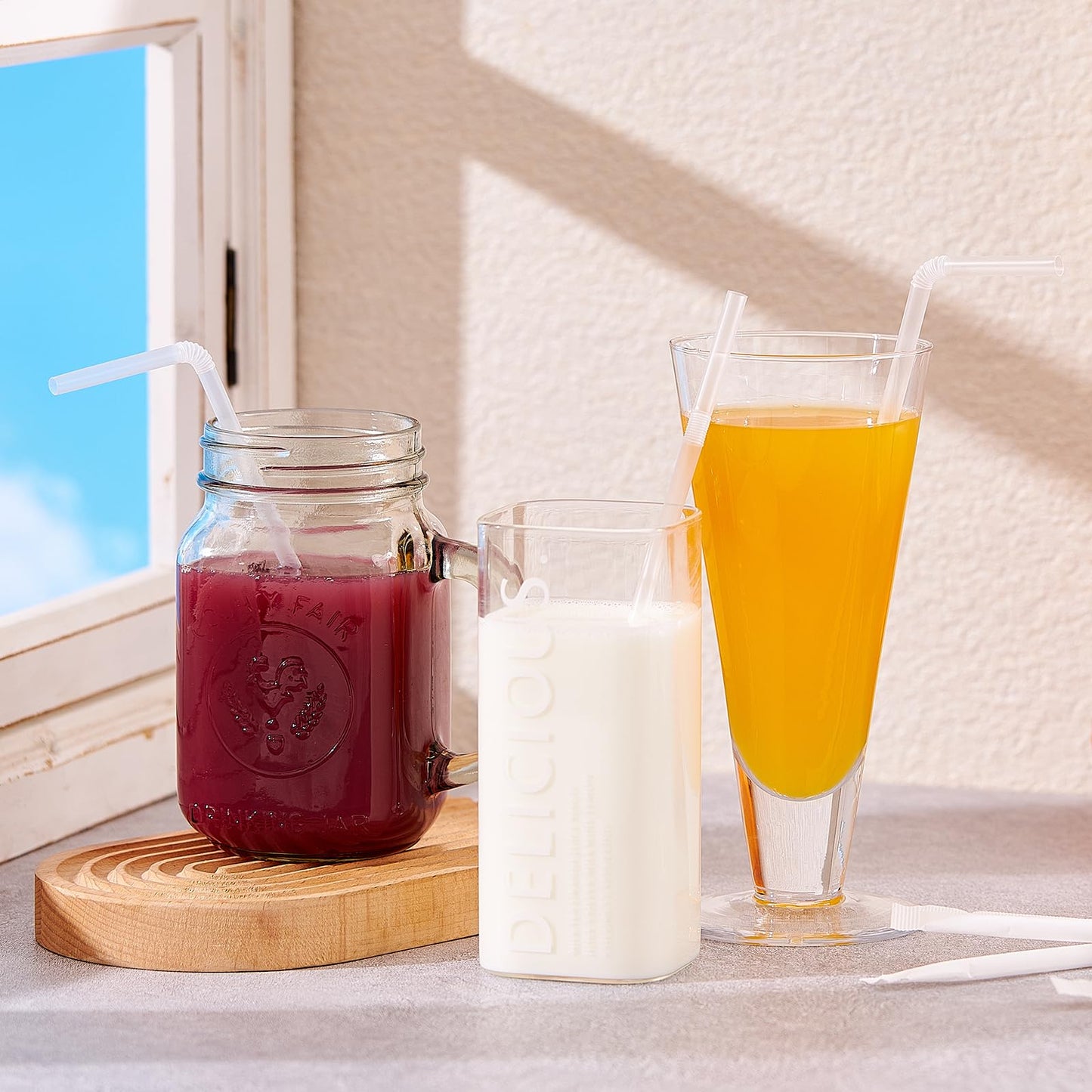 [Individually Wrapped] 100 Pcs Clear Flexible Plastic Straws, Disposable Bendy Straws, 8.26" Long and 0.23'' Diameter, BPA-Free