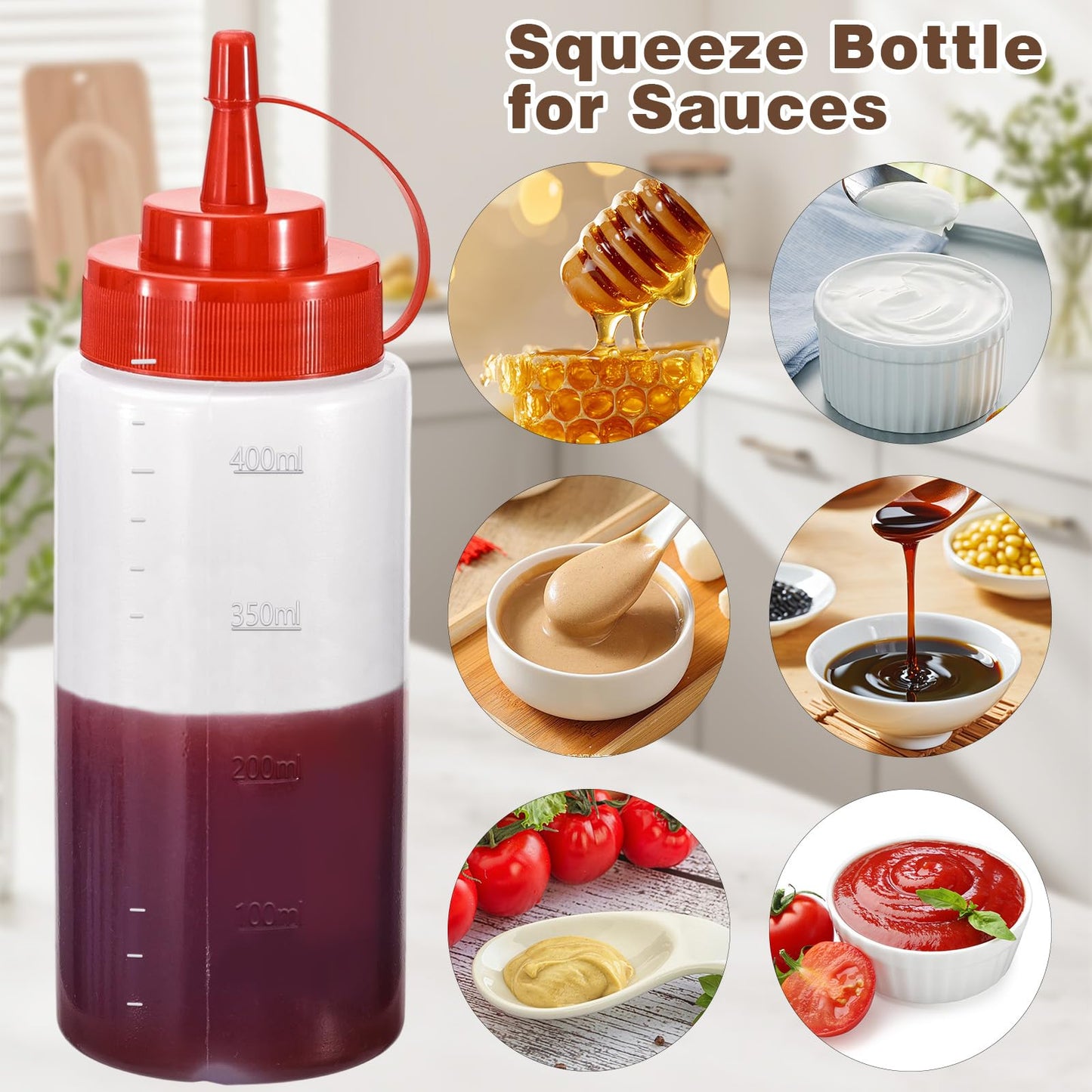 Katfort Squirt Bottles for Sauces Ketchup Bottles Squeeze, 2 Pack 12oz Condiment Squeeze Bottles for Liquids BBQ Dressing Pancake Art, Plastic Sauce Bottle with Cap Lid