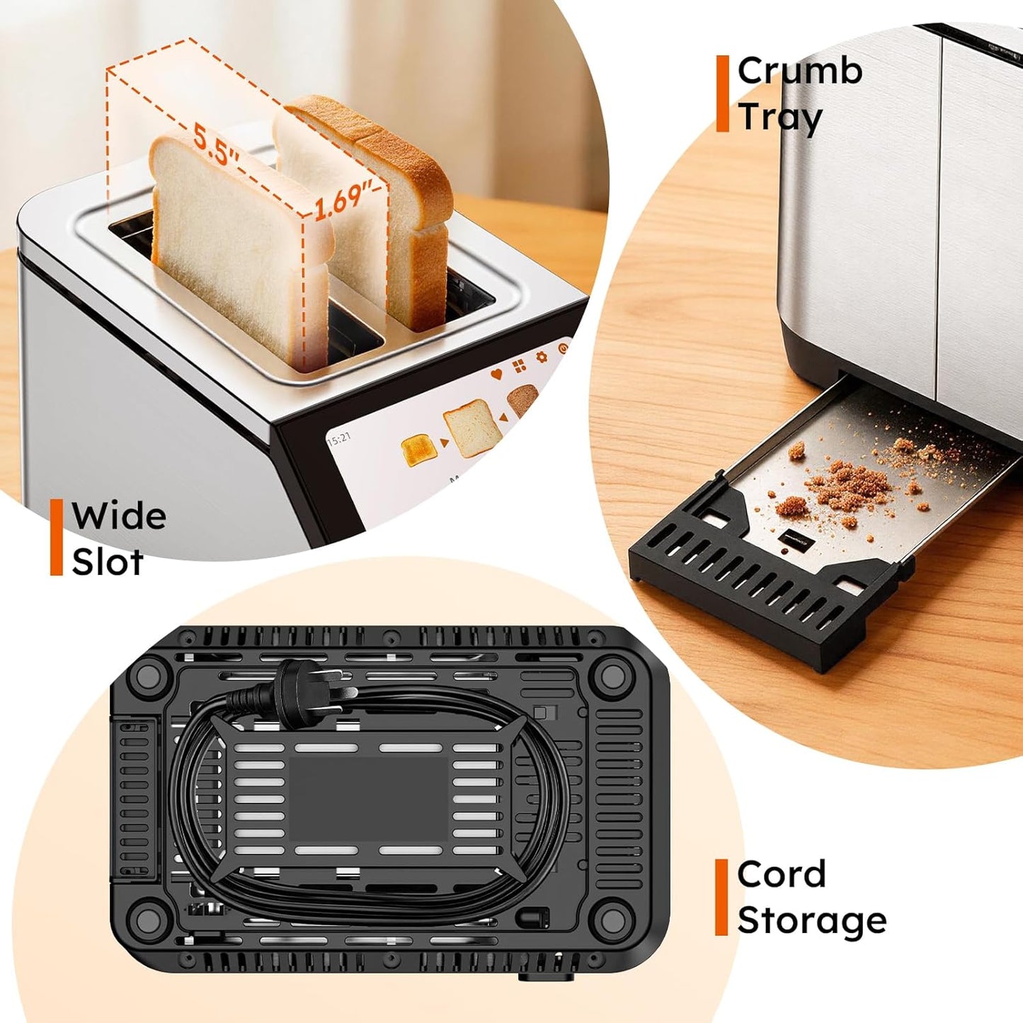 Smart Toaster - 2 Slice Stainless Steel Toaster with LCD Touch Screen & Memory Function | 10 Bread Types, 6 Shade Settings, 900W