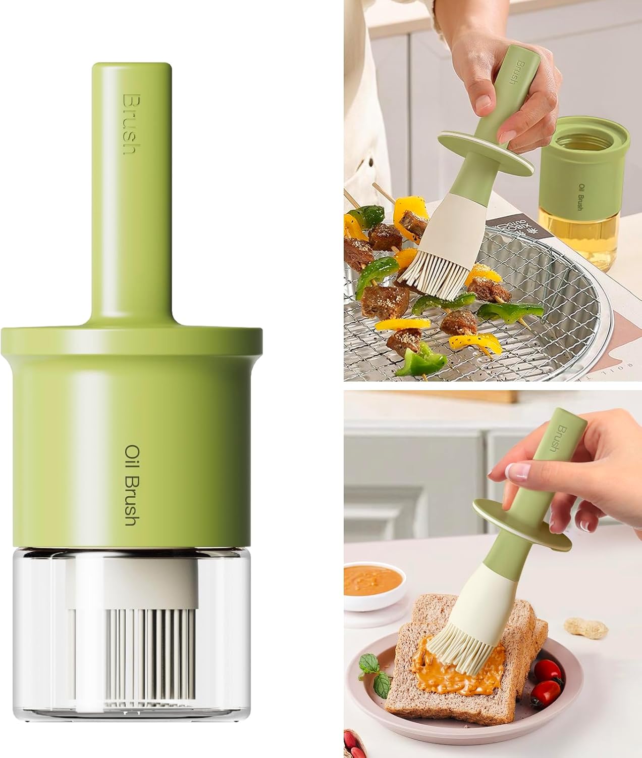 YARRAMATE Oil Dispenser with Brush - 300ml Glass Bottle for Kitchen | Heat Resistant Silicone Basting Brush - Green