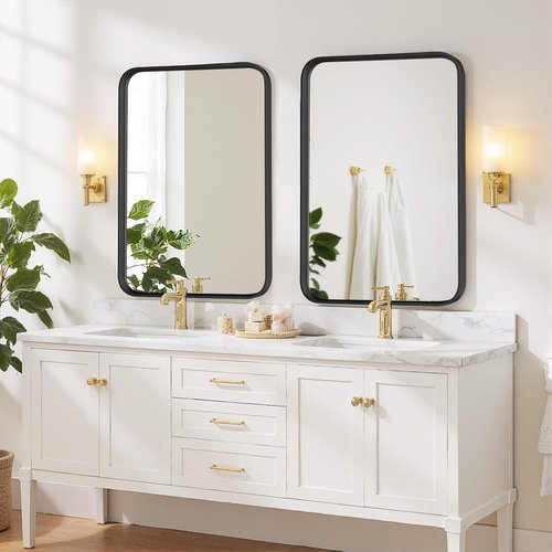 Black Metal Frame Bathroom Mirror by [Brand Name] - 36x24 Inch Modern Rectangle Design | Anti-Rust, Versatile Hanging
