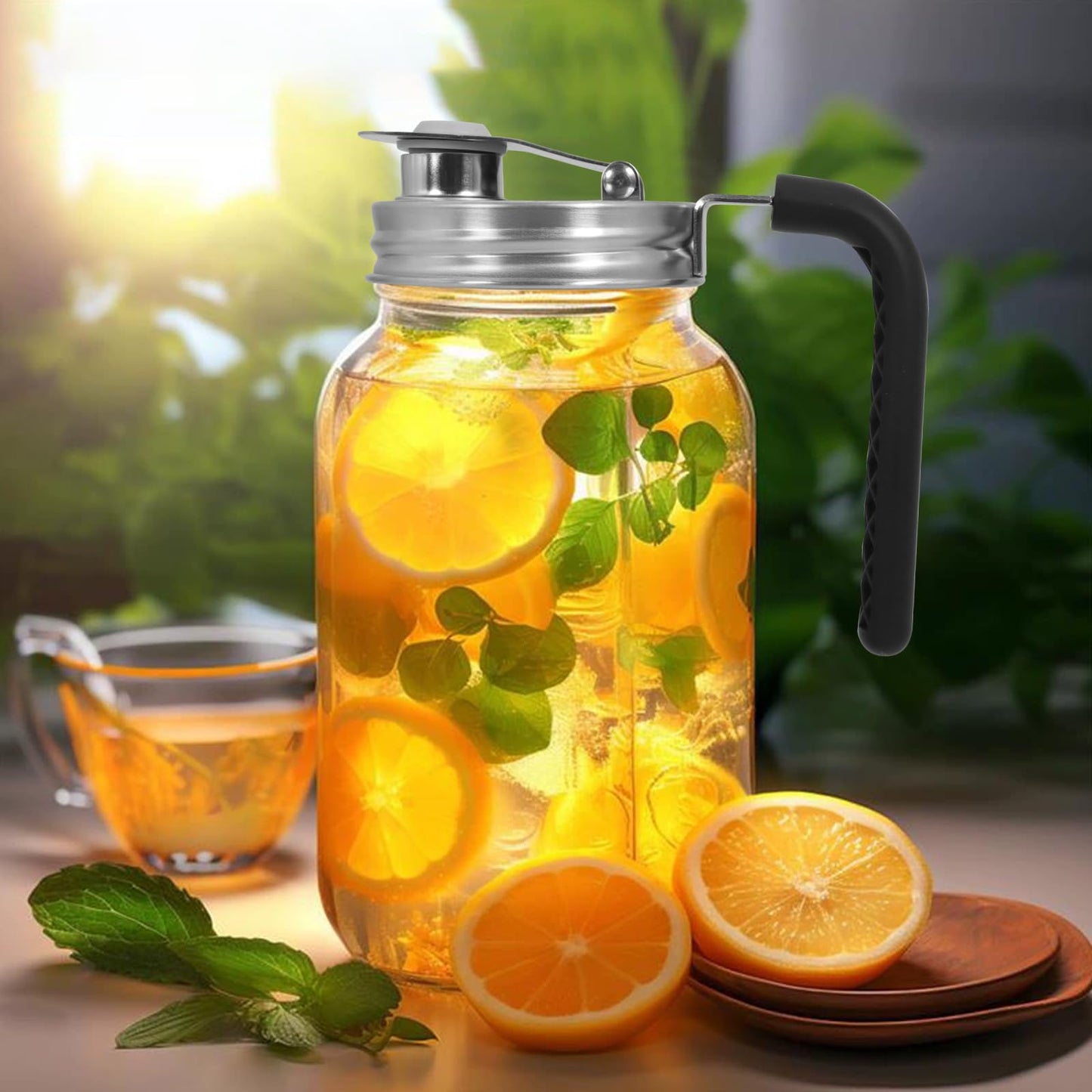 2 Pack Mason Jar Pour Spout Lid Mason Jar Pitcher Lid With Handle for 70MM Ball Mason Jars Leak Proof Seal for Drinking Salad Dressing & Food Storing