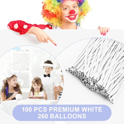 260 Premium White Long Skinny Latex Balloons by [Brand Name] - Perfect for Twisting, Weddings & Birthdays