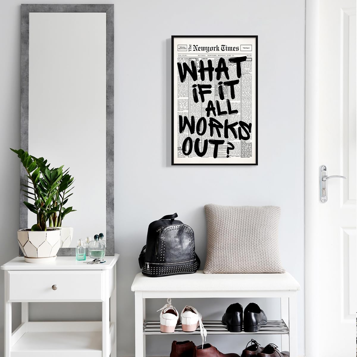 What If It All Works Out Canvas Wall Art - Black and White Inspirational Quote Poster | 8x12in Unframed