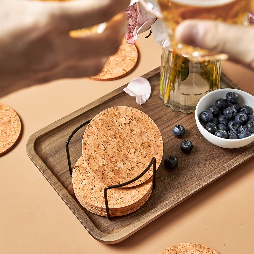 LIFVER Cork Coaster for Drinks with Holder, 8 Pcs Absorbent Coasters, Outdoor Coasters for Wooden Table Protection, Suitable for Kinds of Cups, House Warming Gifts 4 Inches