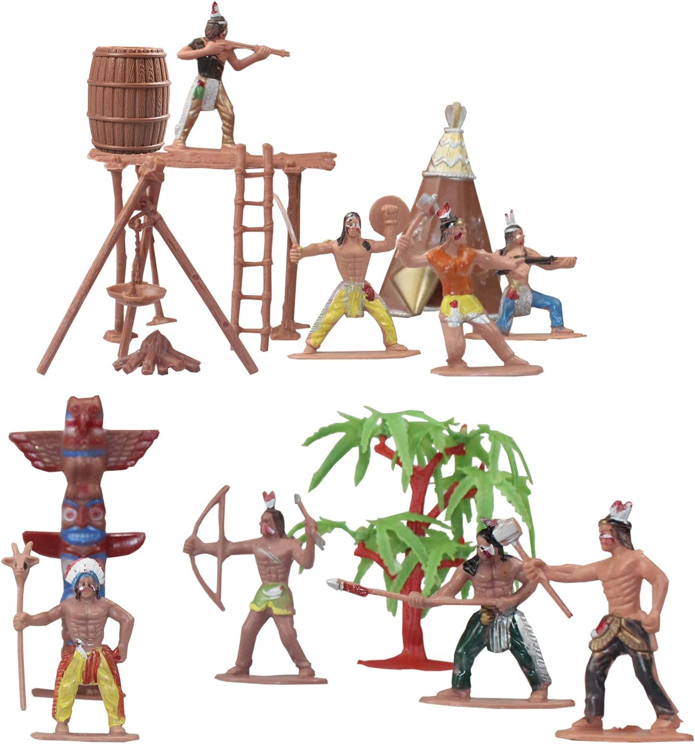 15-Pack Native American Indian Figures - Miniature Toys for Sandbox, Aquarium & Fairy Gardens